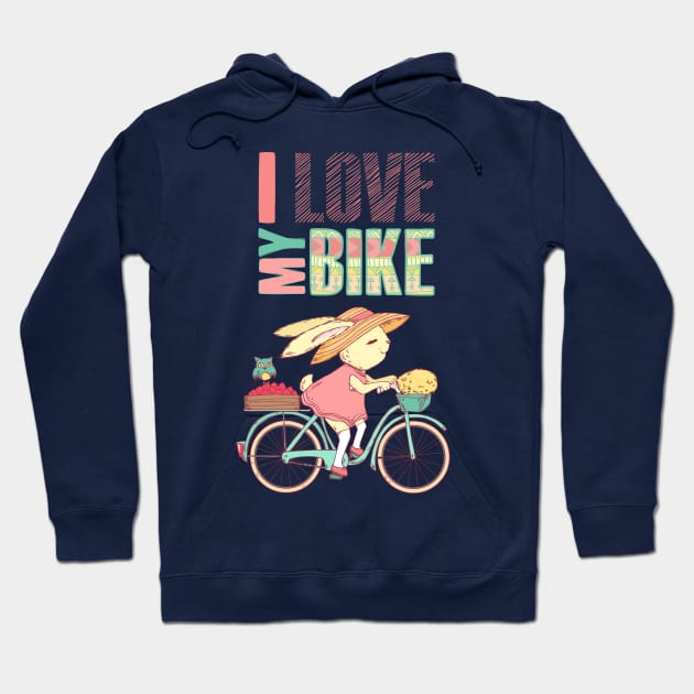 Cute Rabbit riding a bicycle Hoodie by Olya Yatsenko